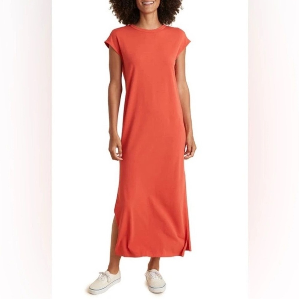 Marine Layer Coral CaPSleeve Midi T-Shirt Dress Organic Cotton Blend  Size S EUC